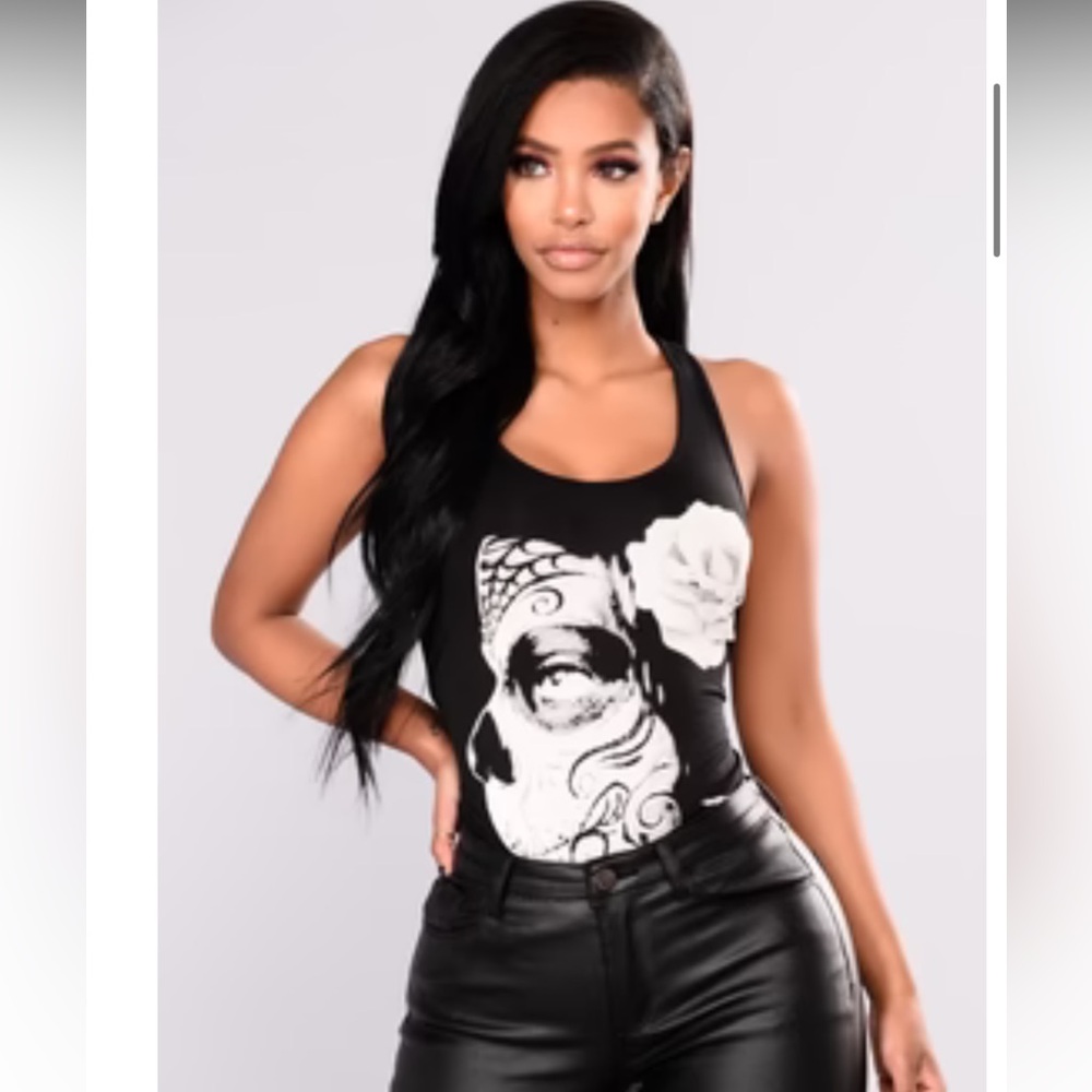 Fashion Nova Day of the Dead Tank Top - Size Small Black/White